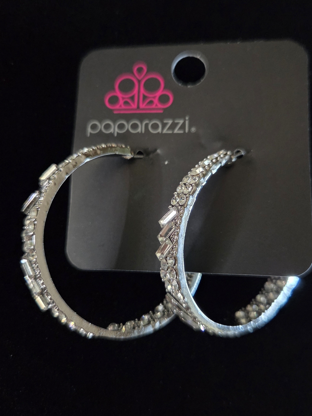 Paparazzi Silver Crystal-Embellished Hoop Earrings NWT